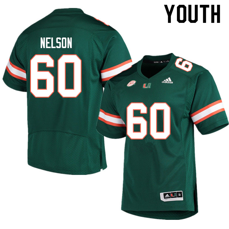 Adidas Miami Hurricanes Youth #60 Zion Nelson College Football Jerseys Sale-Green - Click Image to Close